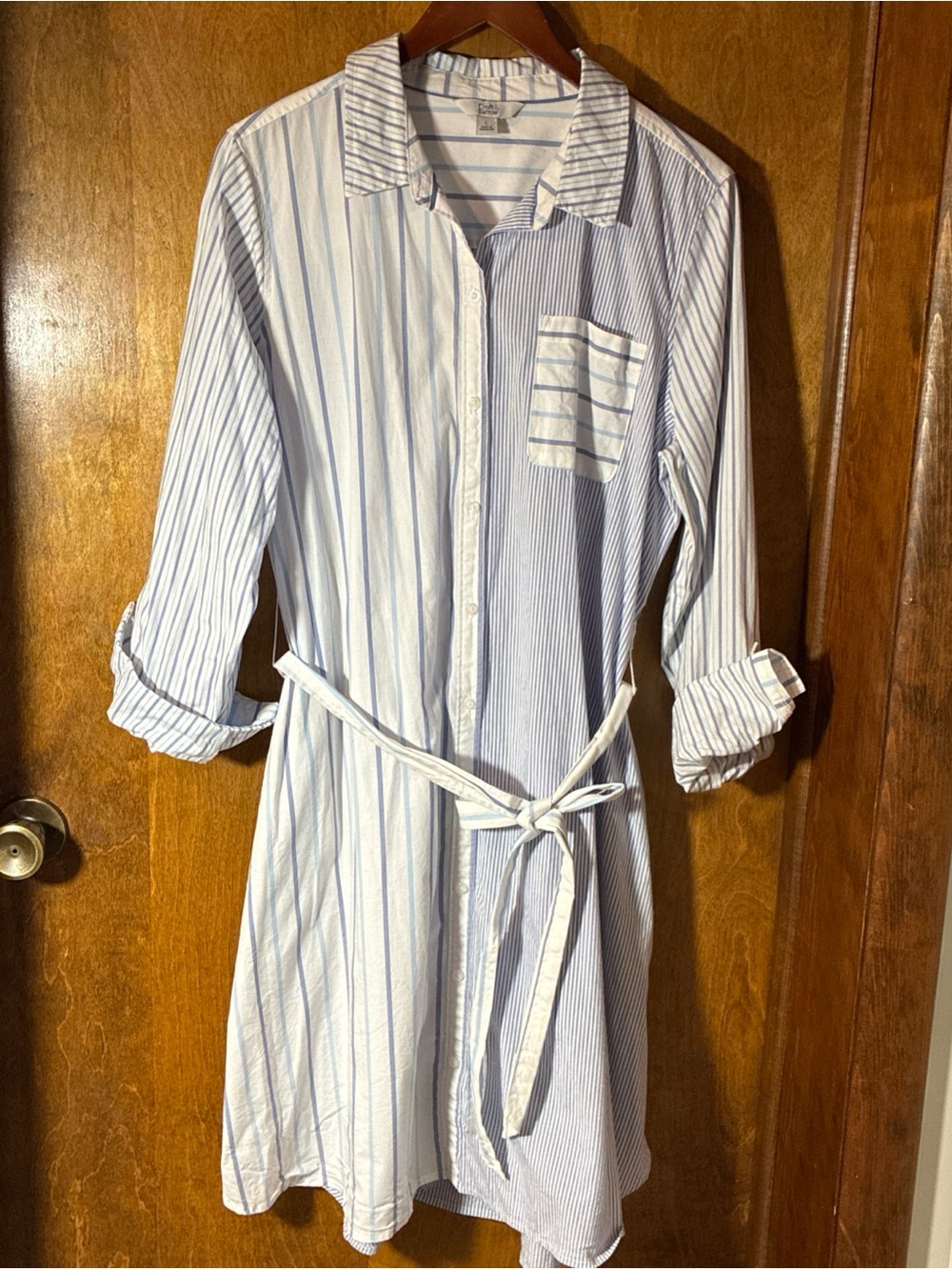 Croft And Barrow Classic Belted Shirt Dress Sz L Blue/White Lightweight Preppy